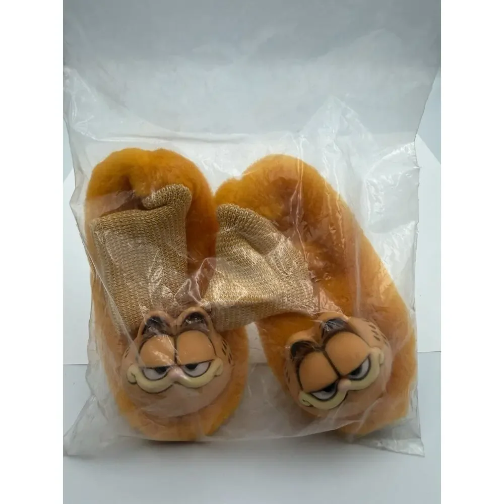 Vintage 1978 Garfield Plush Slippers Plastic Face Toddler Size Small 6